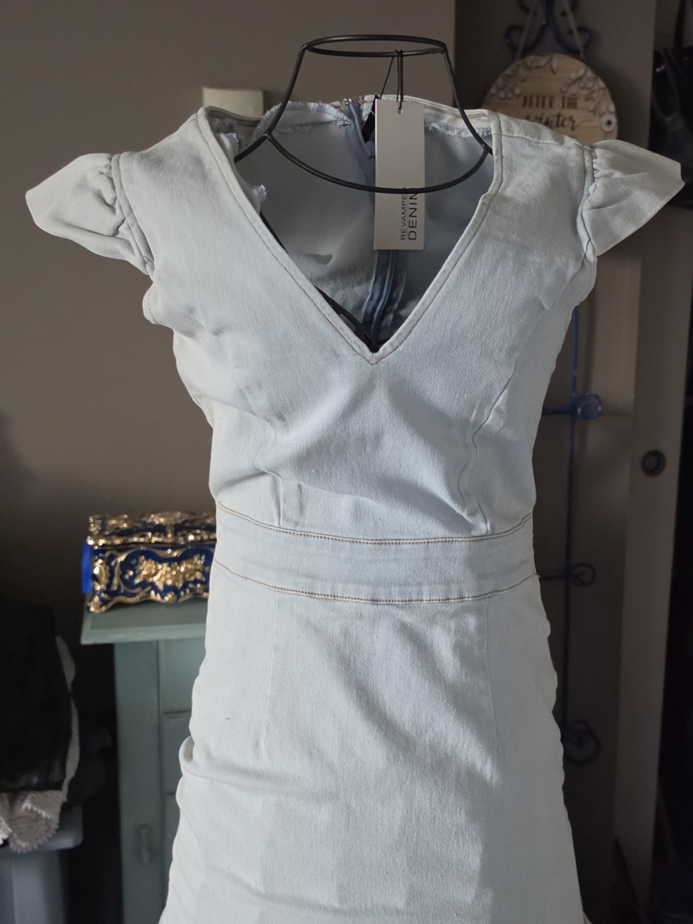 Revamped Light Blue V-Neck Mini Dress